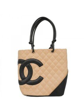 Chanel Tote Cambon Lambskin Beige Black Silver
